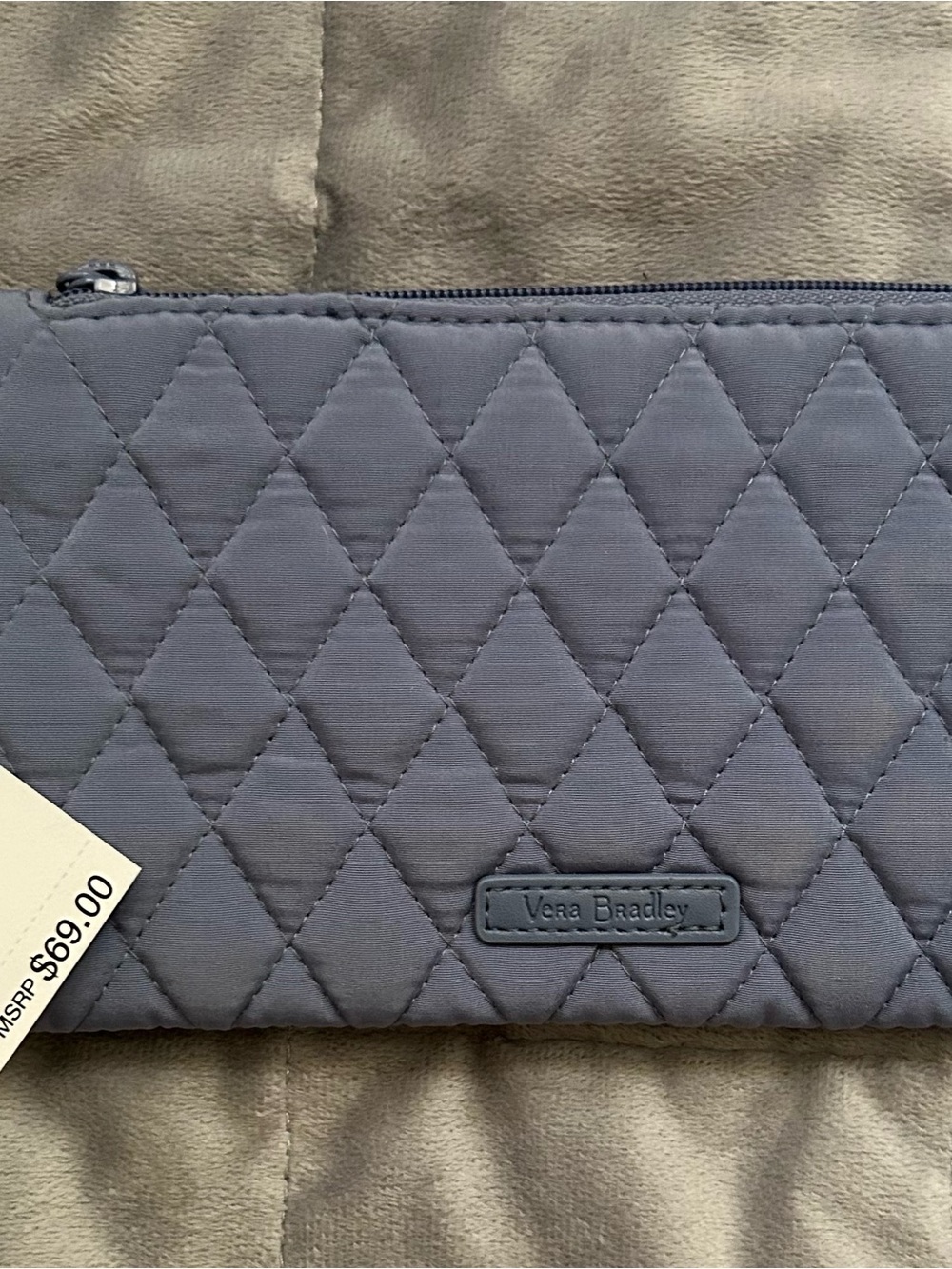 Vera Bradley Quilted Zip Wallet in Light Blue with Pink Floral Lining